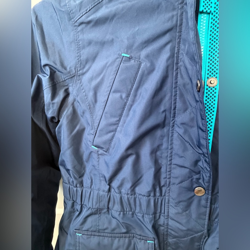 EUC Lands' End Girls Navy Sherpa Hooded Expedition Parka with Teal Trim, Size 14 - Picture 3 of 16